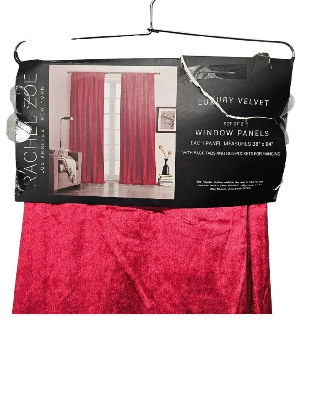 Rachel Zoe Luxury Velvet Red Window Curtains Back Tab Panel Drapes New 38